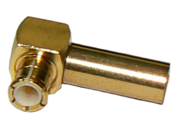 Right-angle MMCX connector for RG174A/U miniature, stranded core, solid PE dielectric coaxial cable, DC-6 GHz, 50 Ohms – gold plated